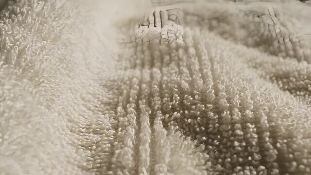 Closeup abstract texture of fluffy fabric with soft lighting.