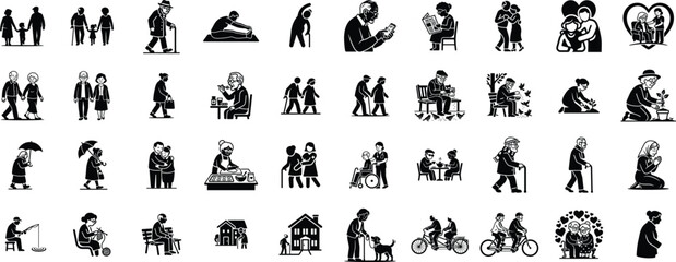 Fototapeta premium Elderly care and senior lifestyle vector illustrations