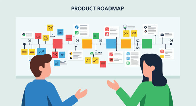 Business strategy presentation with product roadmap