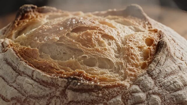 Closeup of a Rustic Sourdough Bread Loaf with a GoldenBrown Crust 1.