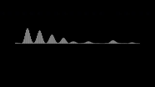Minimalist white audio waveform animation, audio visualizer lines isolated on black background, dynamic sound wave visualizer, music frequency bars animation, music equalizer rhythm overlay 4k.