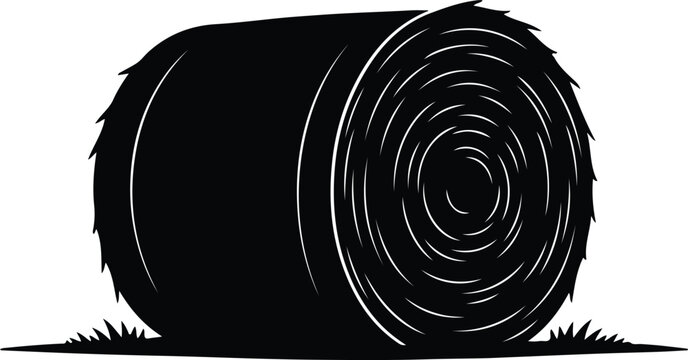 Silhouette vector of a rolled agricultural hay bale on farm design