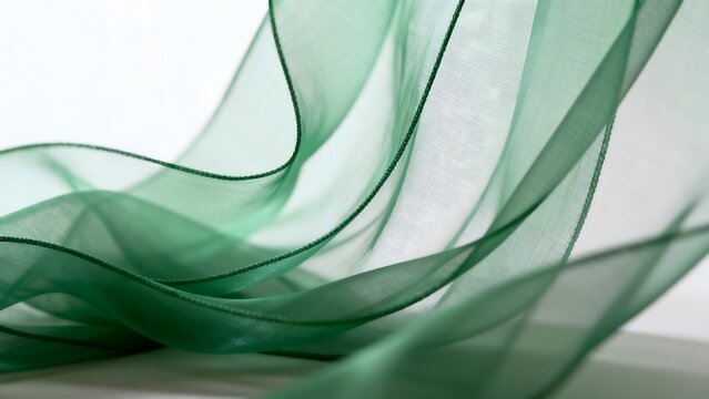 Green sheer fabric in motion