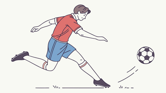 Minimal Soccer Player Kicking Football Flat Vector Illustration