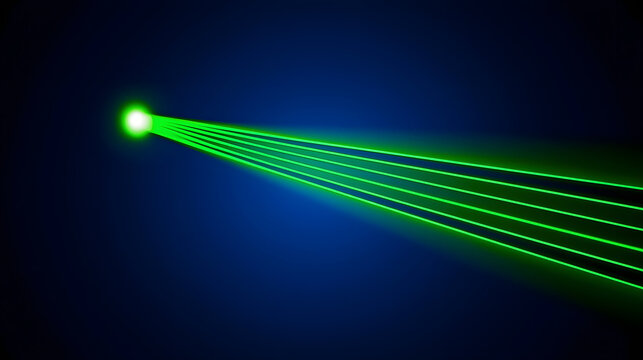 Bright green laser beam cutting through dark space, creating striking visual effect
