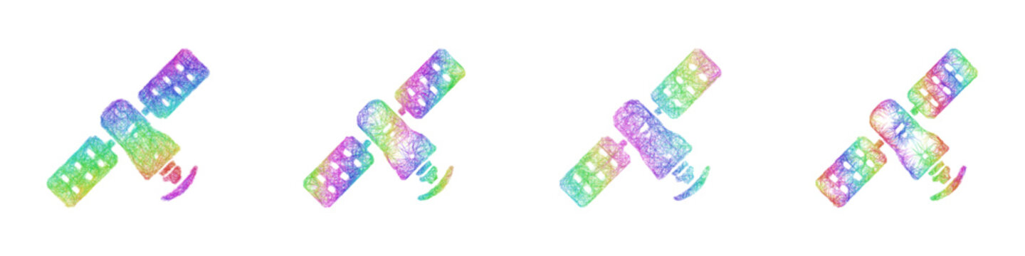 Multicolor sketch satellite icon design set