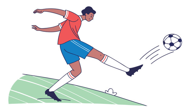 Minimal Soccer Player Kicking Football Flat Vector Illustration