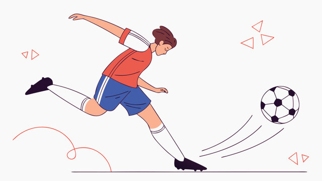 Minimal Soccer Player Kicking Football Flat Vector Illustration