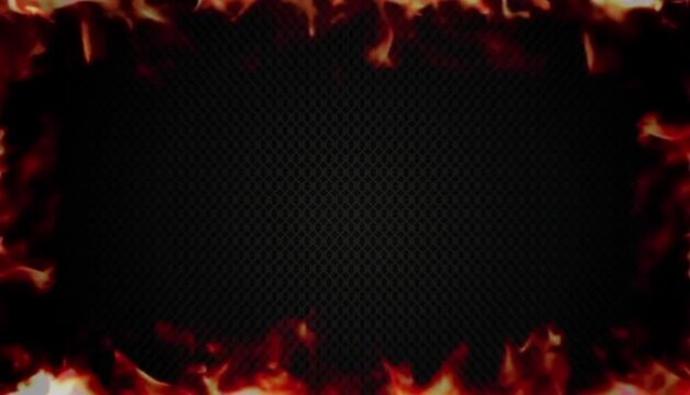 Burning Fire Frame Border on Dark Background with Copy Space, 4K Cinematic Loop
