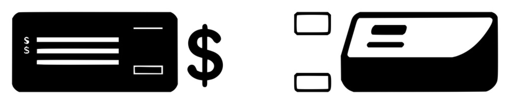 Payroll salary check icon set with solid black icon on white background featuring money, check, salary with illustration and vector graphics