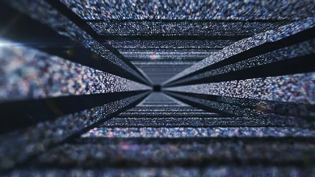 Abstract digital tunnel with glitch effects and data stream visuals