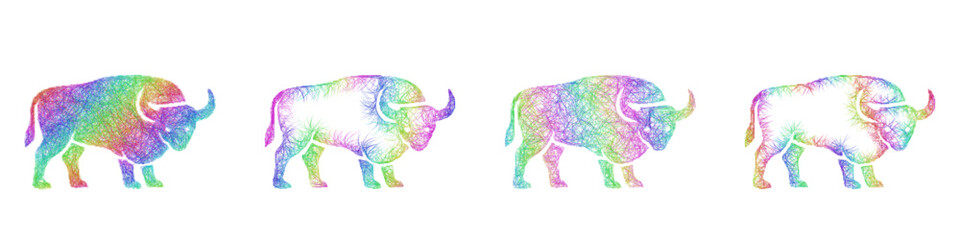 Fototapeta premium Multicolored sketch buffalo icon design set