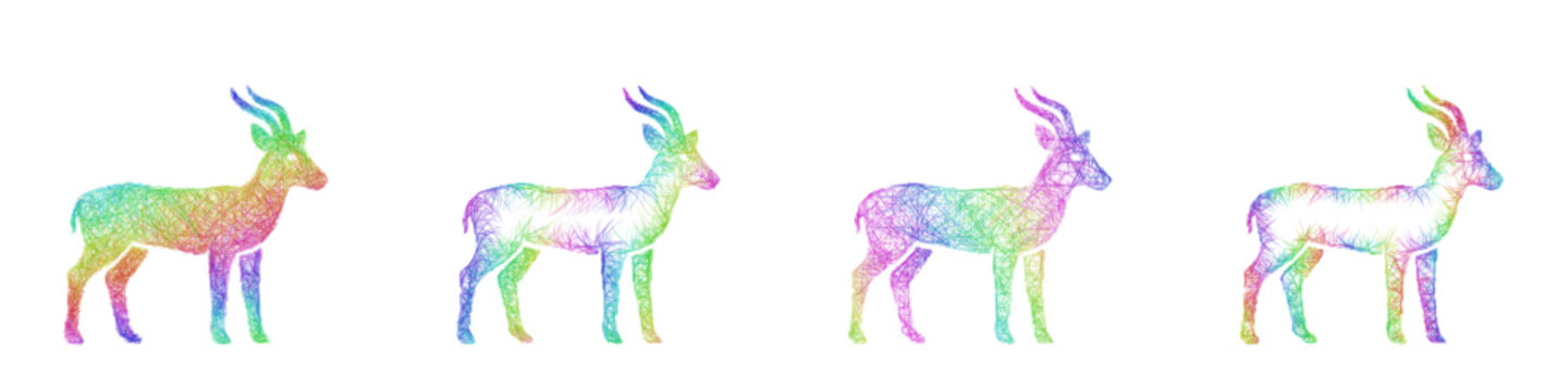 Rainbow color sketch antelope icon design set