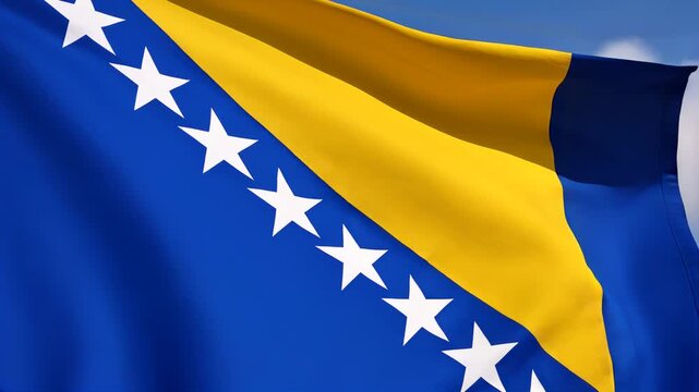 bosnia and herzegovina flag waving in blue sky