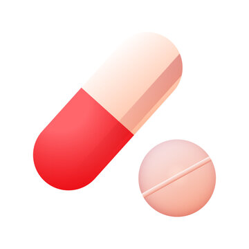 Red Capsule and Round Tablet Pill 3D Illustration