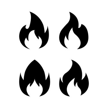Fire icon collection. Fire flame symbol. Bonfire silhouette logotype. Flames symbols set flat style - stock vector.