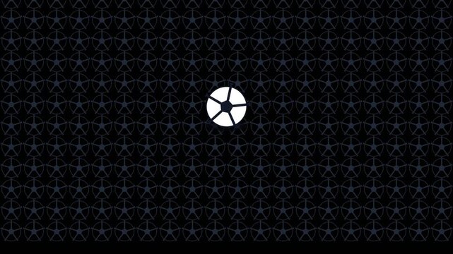 Dynamic soccer ball icon glowing at center with seamless loop, rotating dotted stadium pattern and subtle light trails on dark cinematic background, symbolizing energy, sports branding, and teamwork