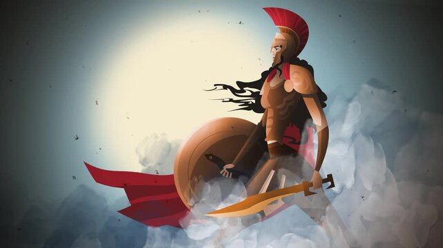 warrior goddess athena minerva amazon with sword in the mist