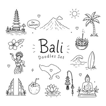 Bali doodles set. Hand drawn vector doodle set on white background
