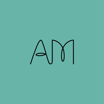 Minimalist AM monogram logo design on teal background.