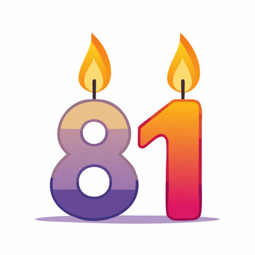 Number 81 Birthday Candles with Flames