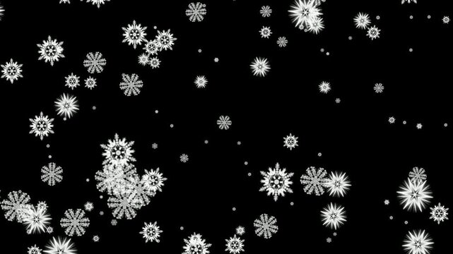 Video with festive winter background of 
white flying snowflakes on black background. 
Beautiful new year animated screensaver with
snowfall, blizzard.