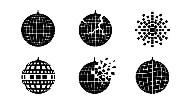 Set of disco ball icons, vector illustration of party mirror balls with different effects and styles