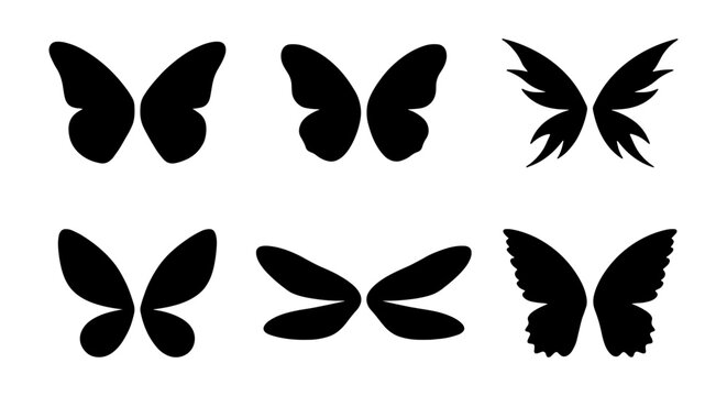 Set of various butterfly and fairy wings silhouettes