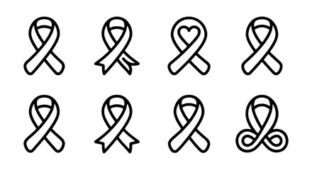 Awareness ribbon line icon set cancer support, charity, hope, and medical solidarity outline symbols © PURE VECTOR WORK