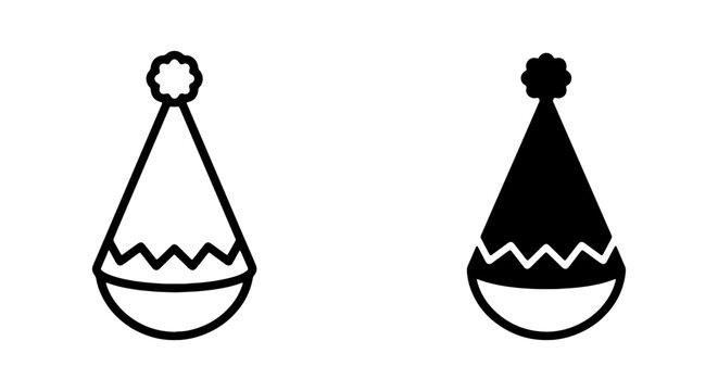 Party hat icon set, festive cone hat with pompom