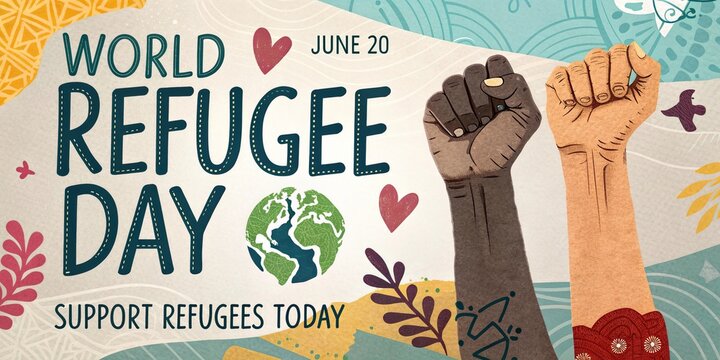 World Refugee Day awareness poster supporting displaced people humanitarian solidarity campaign
