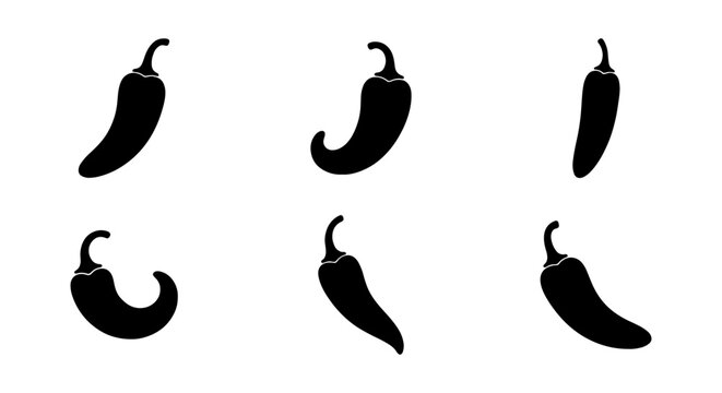 Set of black silhouettes of chili peppers