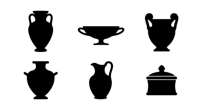 Set of silhouettes of ancient greek pottery vessels