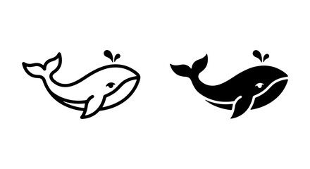 Set of two whale icons, outline and silhouette style illustrations © PURE VECTOR WORK