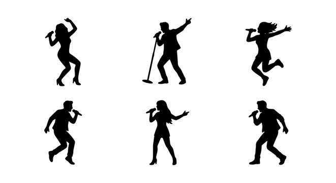 Set of silhouettes of singers performing on stage