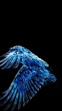 Surreal flying eagle formed by metallic liquid mercury and sapphire blue fluid splashes