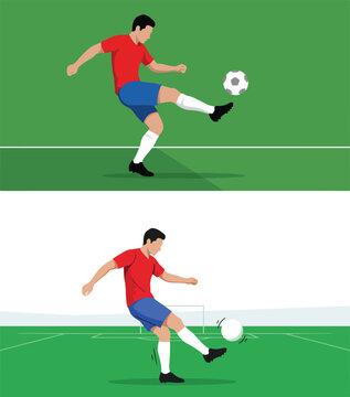 Minimal Soccer Player Kicking Football Flat Vector Illustration
