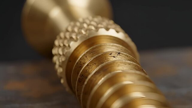 Closeup Macro Shot of a Detailed Brass Screw with Intricate Knurling.