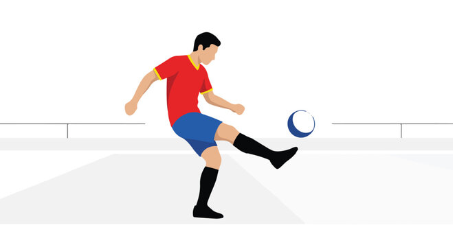 Minimal Soccer Player Kicking Football Flat Vector Illustration