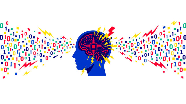 Brain circuit data overload. Technology system error concept.
