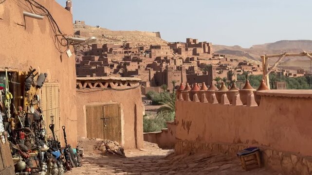 Walking Street leading toward historic Ait Ben Haddou kasbah in Morocco