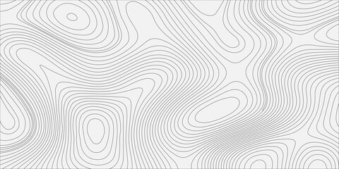 Topographic map background with abstract gray lines. Minimalist vector pattern simulates geographic terrain, elevations, and valleys, smooth, curved gray contour lines on a clean white surface. © Creative Lis
