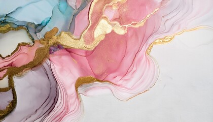Fototapeta premium Soft Pastel Marble Art Background With Gold And Pink Accents In Alcohol Ink Style Close Up Texture