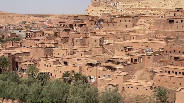 Panoramic view of historic Ait Ben Haddou fortified village in Morocco