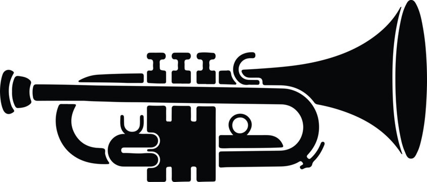 Silhouette vector icon of a brass trumpet musical instrument for jazz design