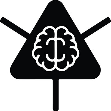 Silhouette vector human brain inside a triangle warning sign design