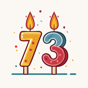 Birthday Candles Number 73 with Flames and Confetti