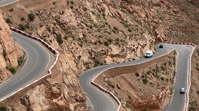 Dramatic winding mountain road through Dades Gorge canyon in Morocco