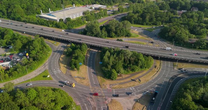 Aerial view of highway interchange and looping roads