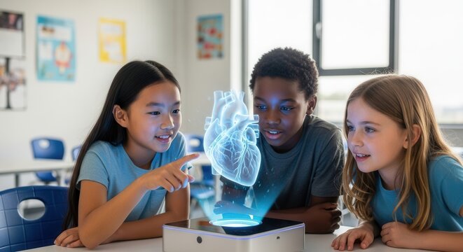 Children Learning With Holographic Heart Model In Classroom